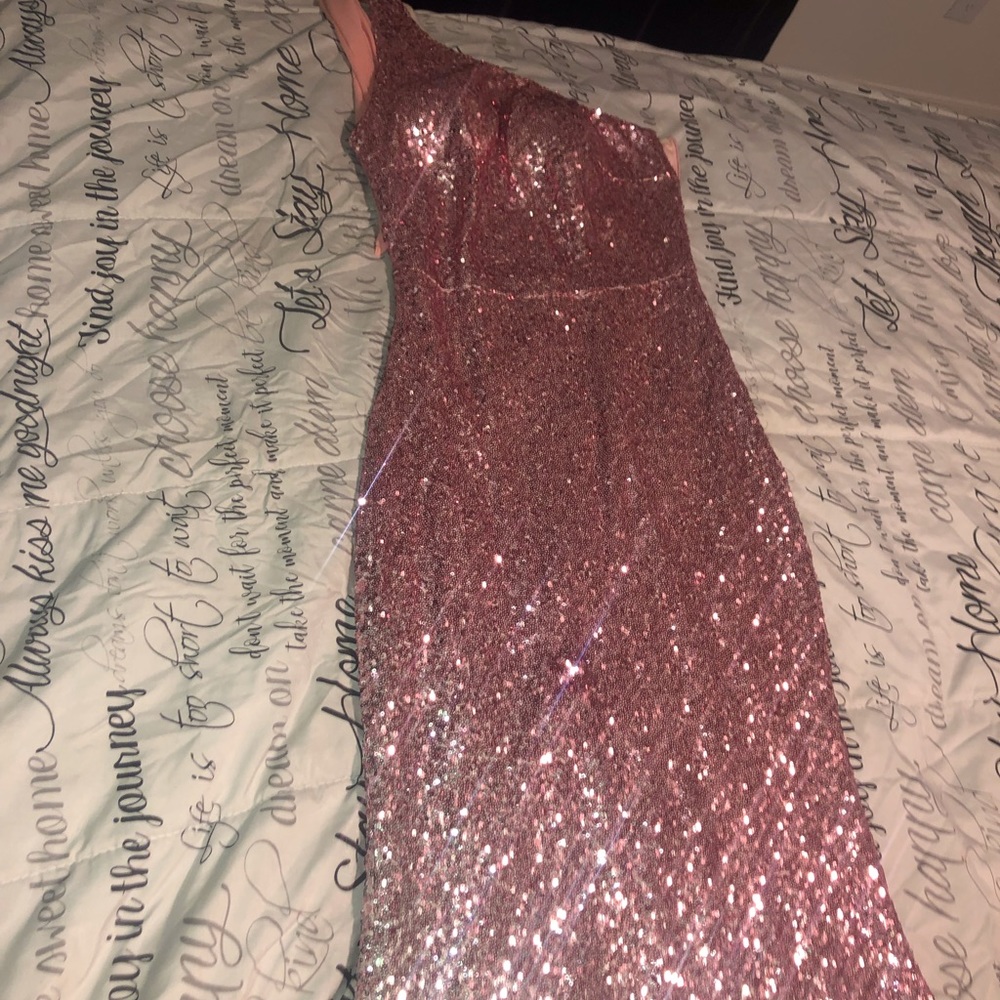 Pink and Silver Ombré Sequin Gown